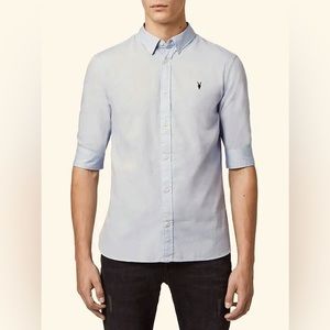 AllSaints Redondo Half Sleeve Slim Fit Button-down Shirt In Light Gray